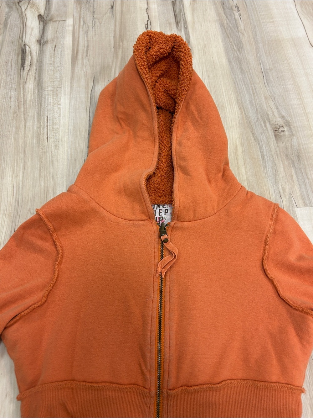 Stylish Cropped Orange Zip-Up Hoodie with Sherpa Lined Hood image 2